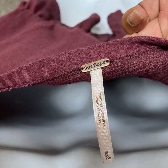 Free People Long Sleeve‎ Sz XL Thermal Pullover Cropped Top Shirt Boho women’s - Picture 4 of 5